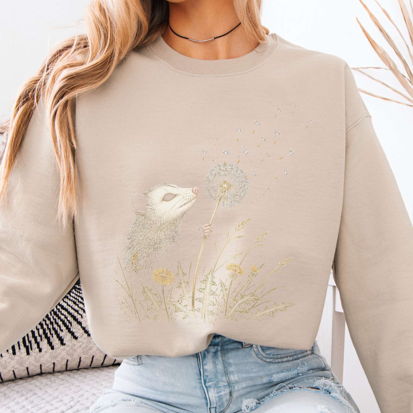 Opossum Making a Dandelion Wish Sweatshirt