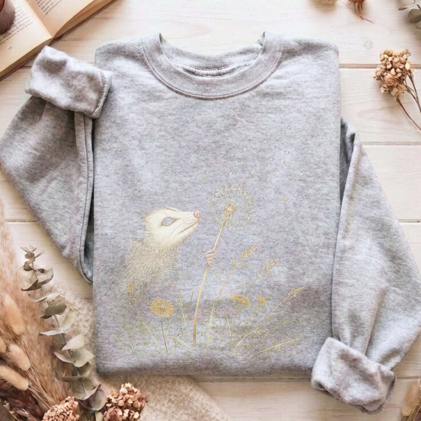 Opossum Making a Dandelion Wish Sweatshirt