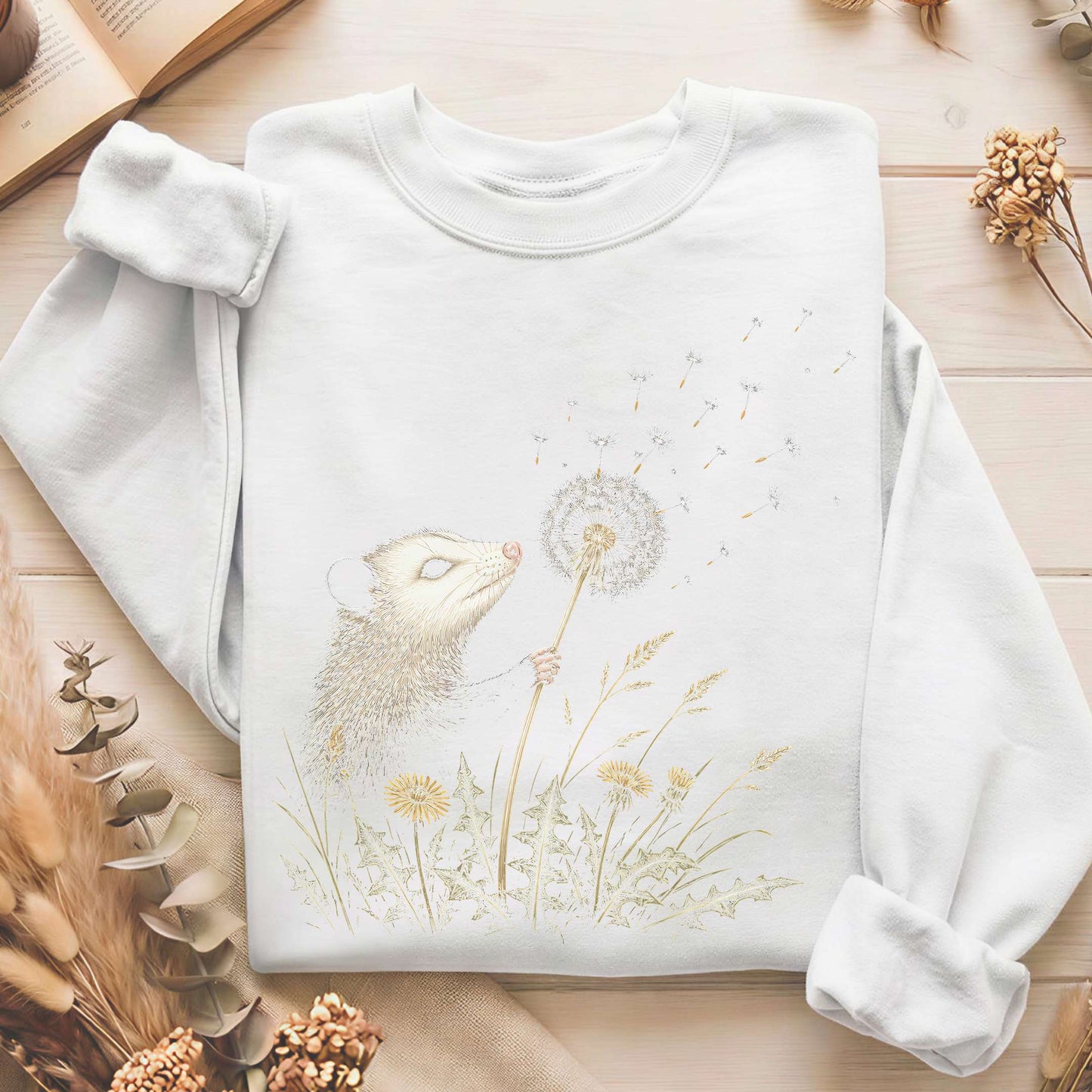 Opossum Making a Dandelion Wish Sweatshirt