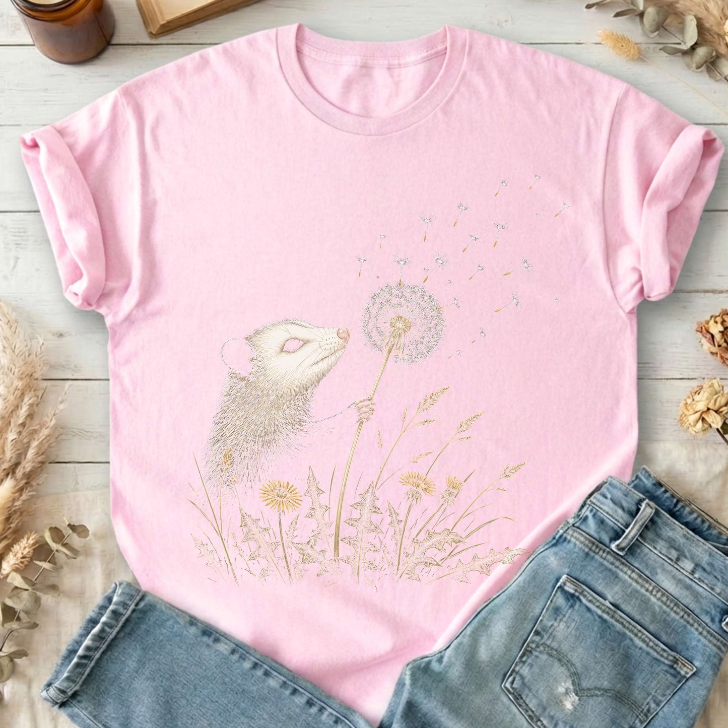 Opossum Making a Dandelion Wish T-Shirt