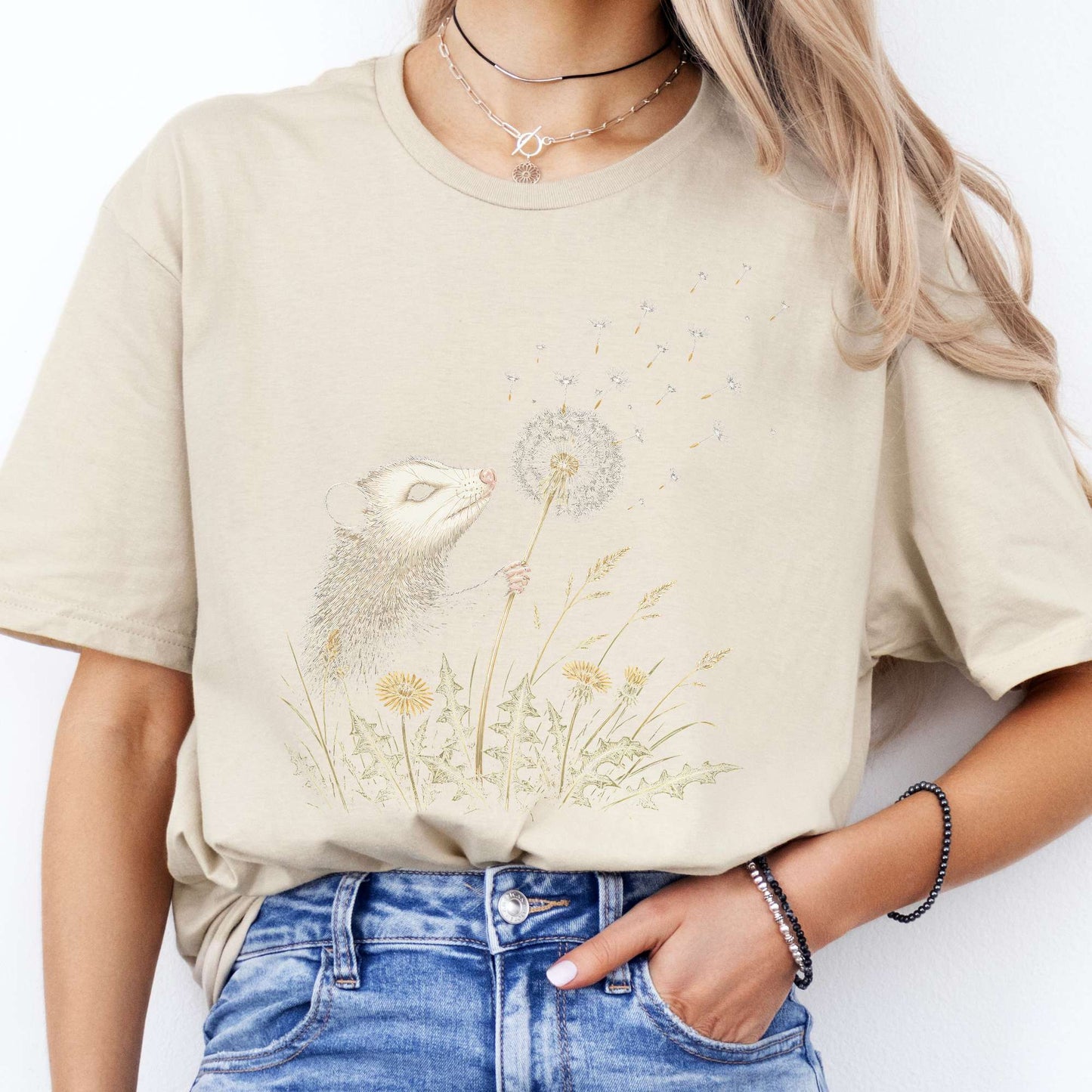Opossum Making a Dandelion Wish T-Shirt