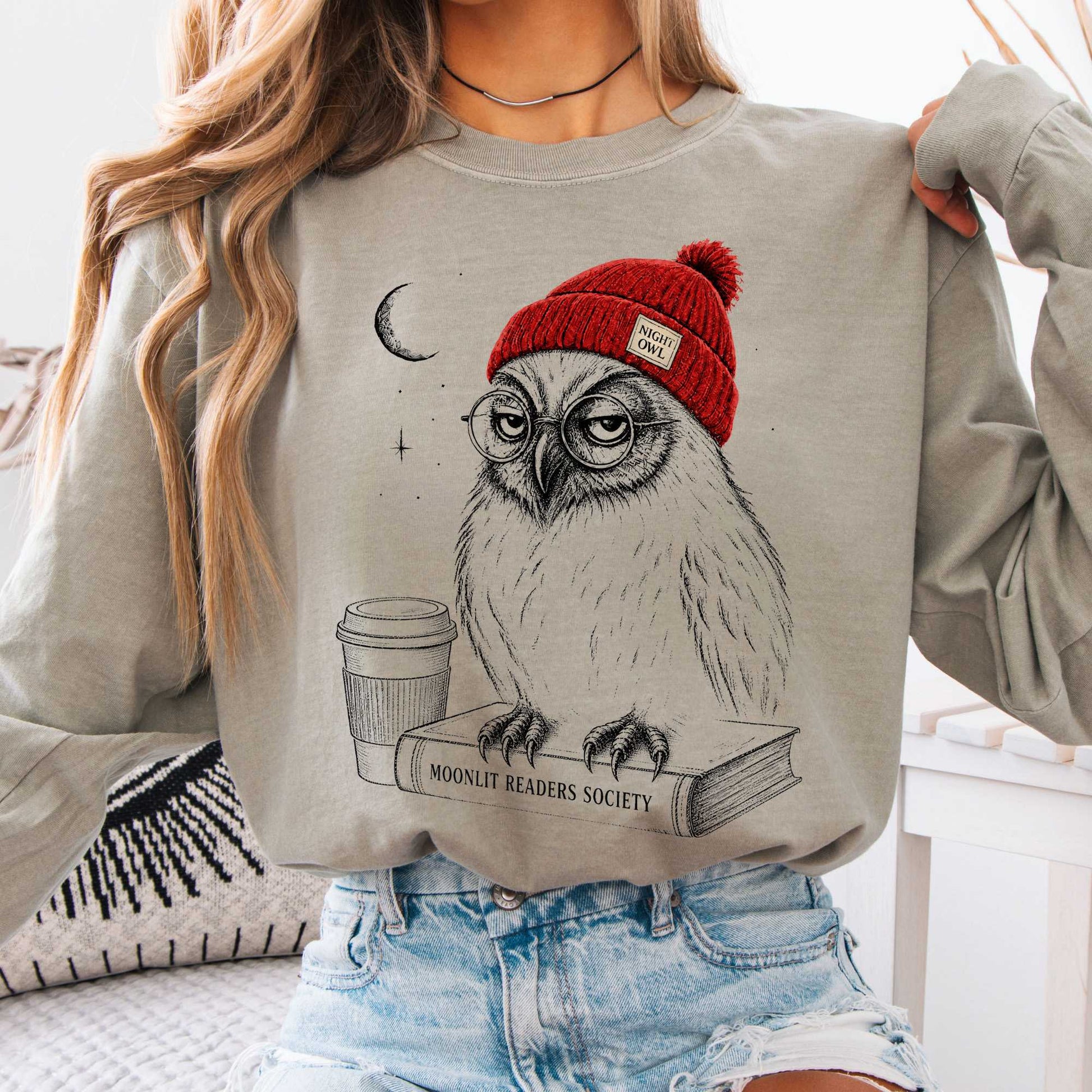 Long-sleeve Sandstone / S Moonlit Readers Society Night Owl Long Sleeve The Mystic Eden