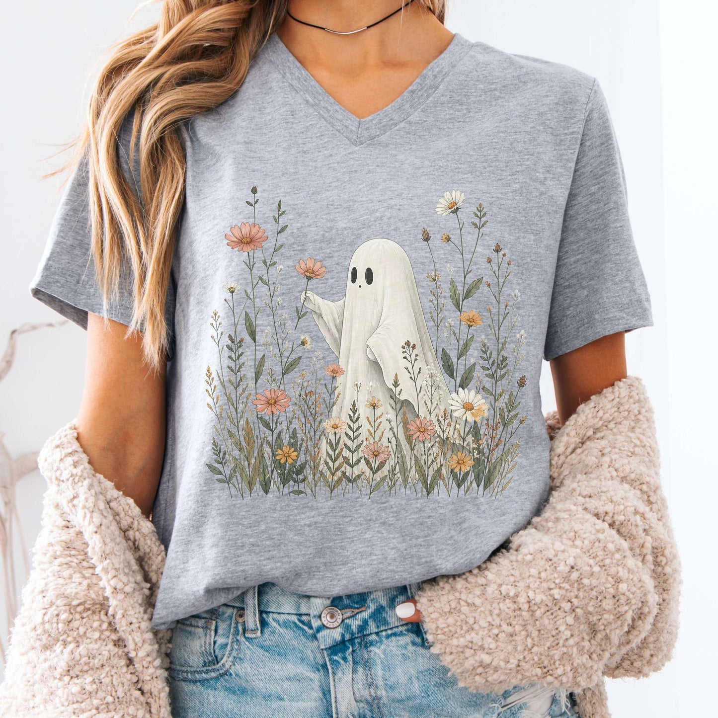 Wildflower Ghost Halloween V-Neck