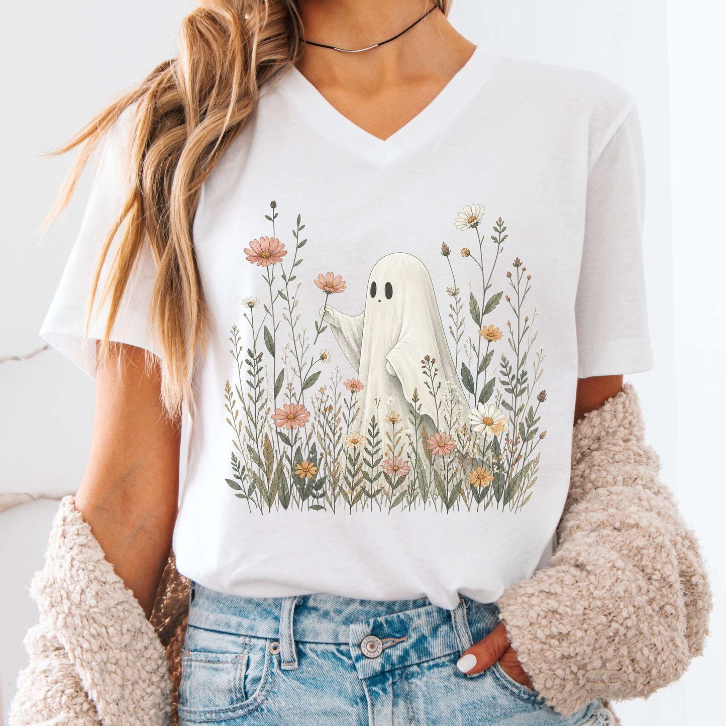 Wildflower Ghost Halloween V-Neck
