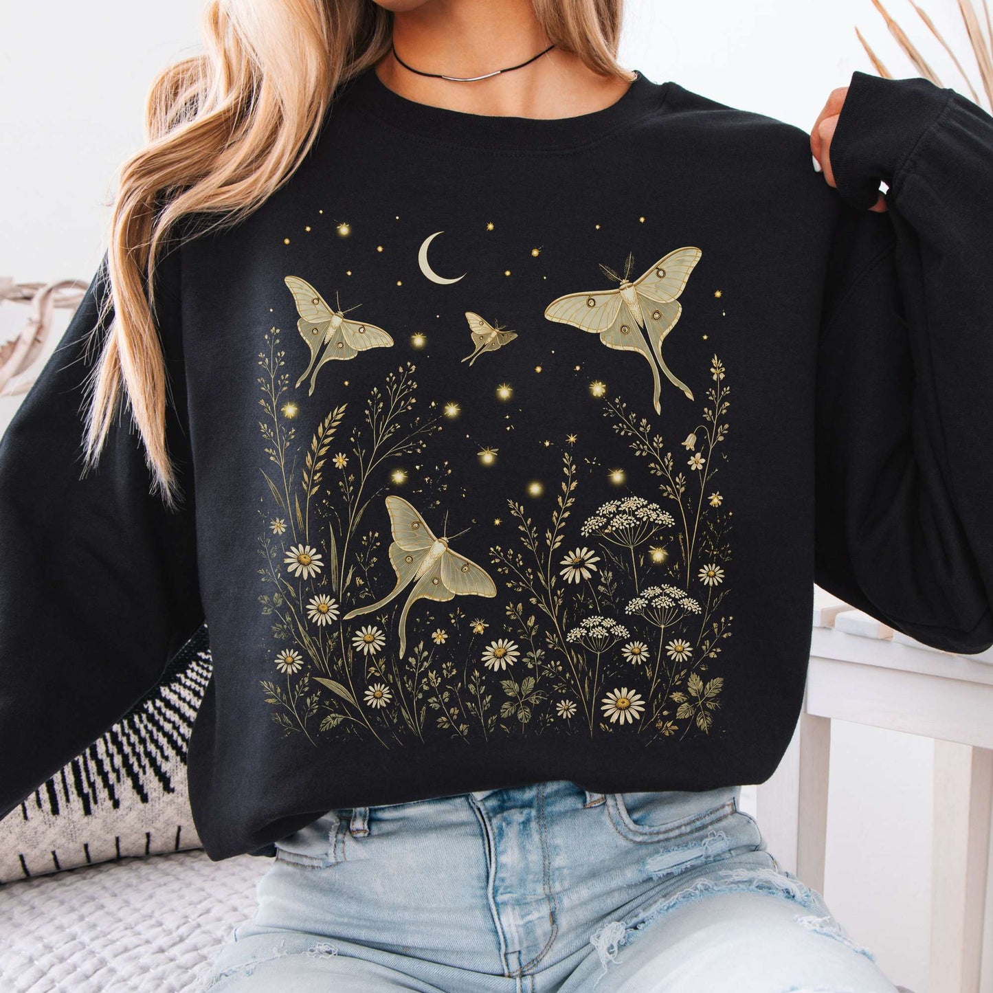 Luna Moths And Fireflies At Night Sweatshirt