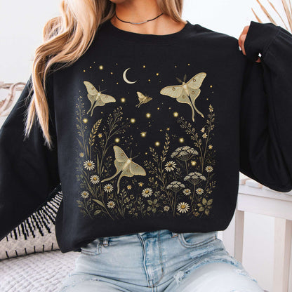 Luna Moths And Fireflies At Night Sweatshirt