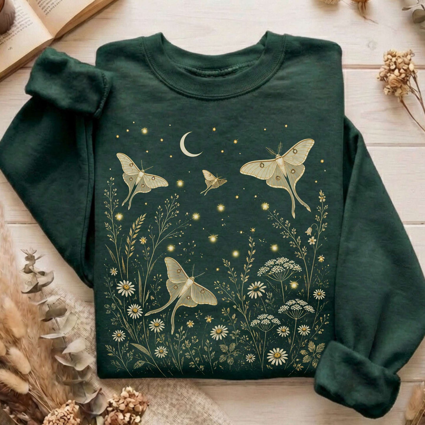 Luna Moths And Fireflies At Night Sweatshirt