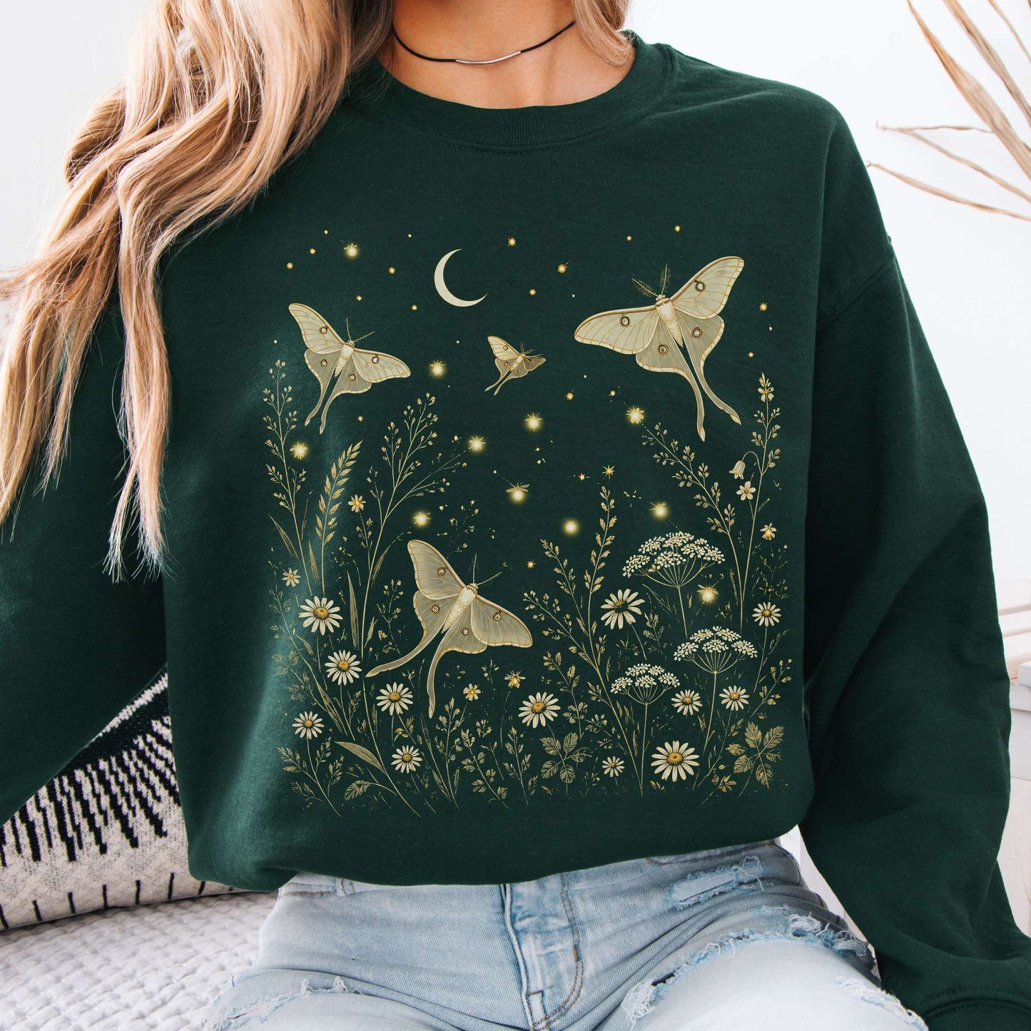 Luna Moths And Fireflies At Night Sweatshirt