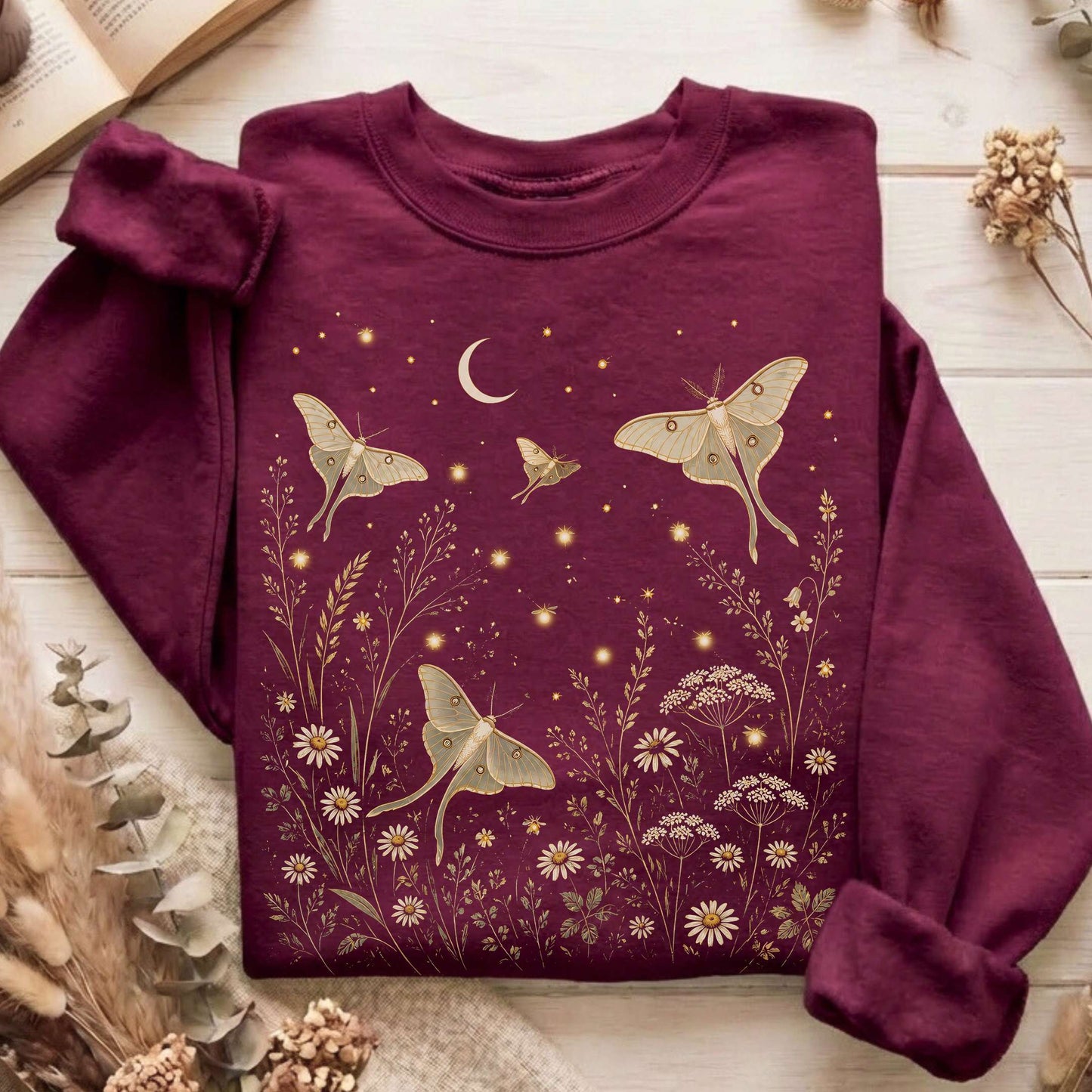 Luna Moths And Fireflies At Night Sweatshirt