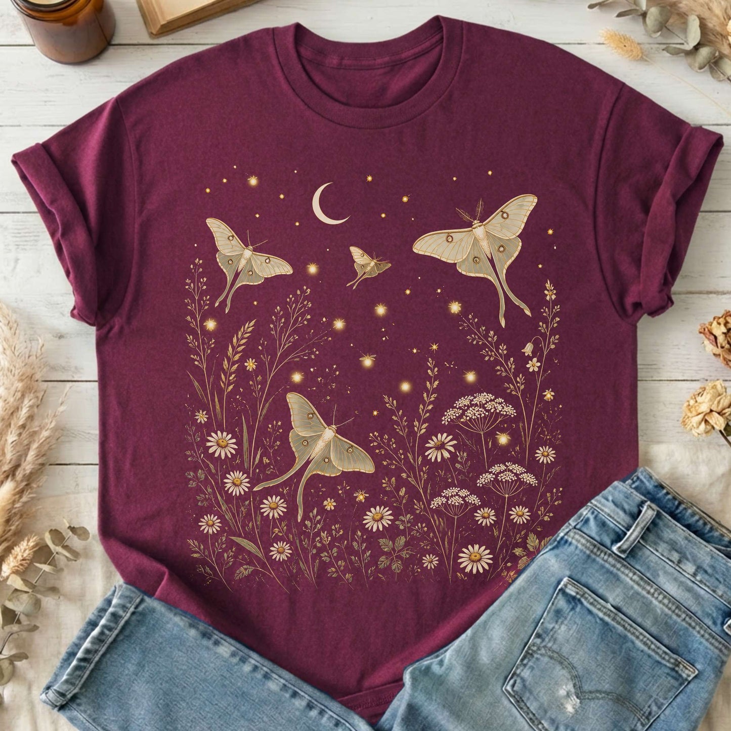 Luna Moths And Fireflies At Night T-Shirt
