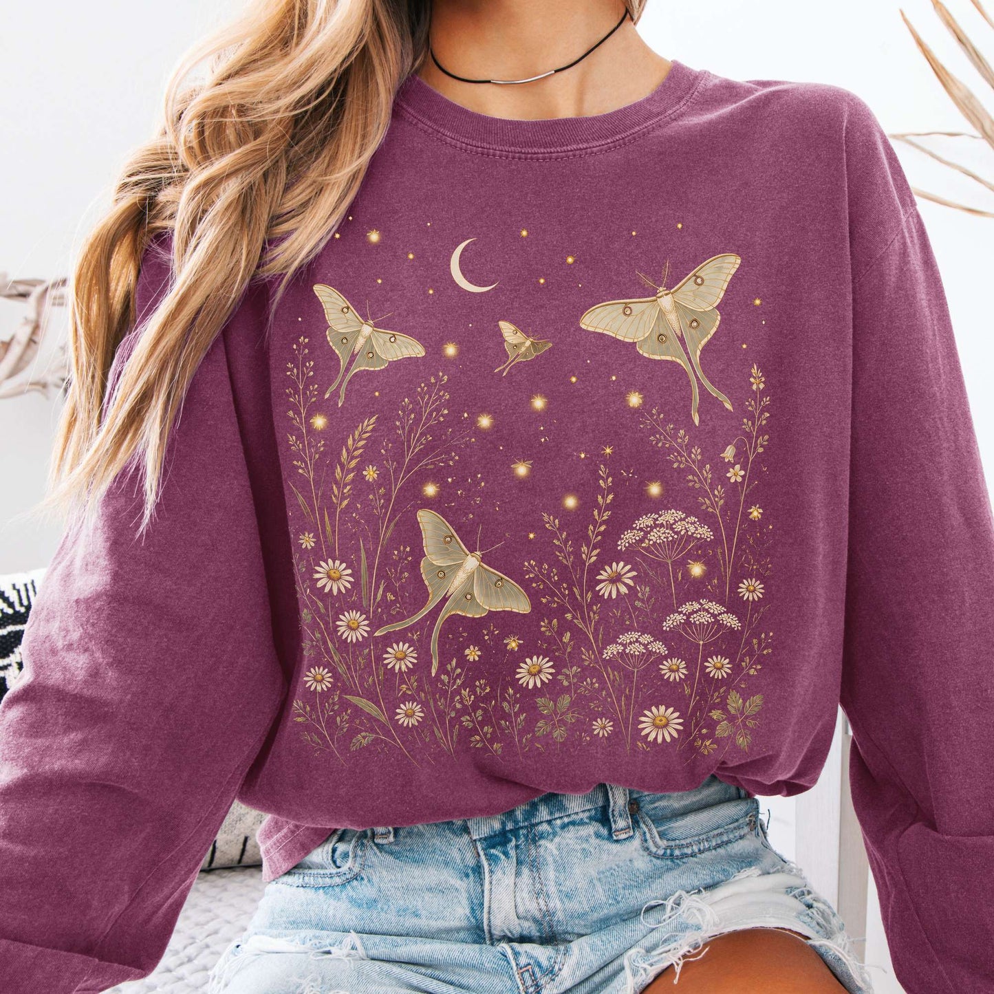 Luna Moths And Fireflies At Night Long Sleeve