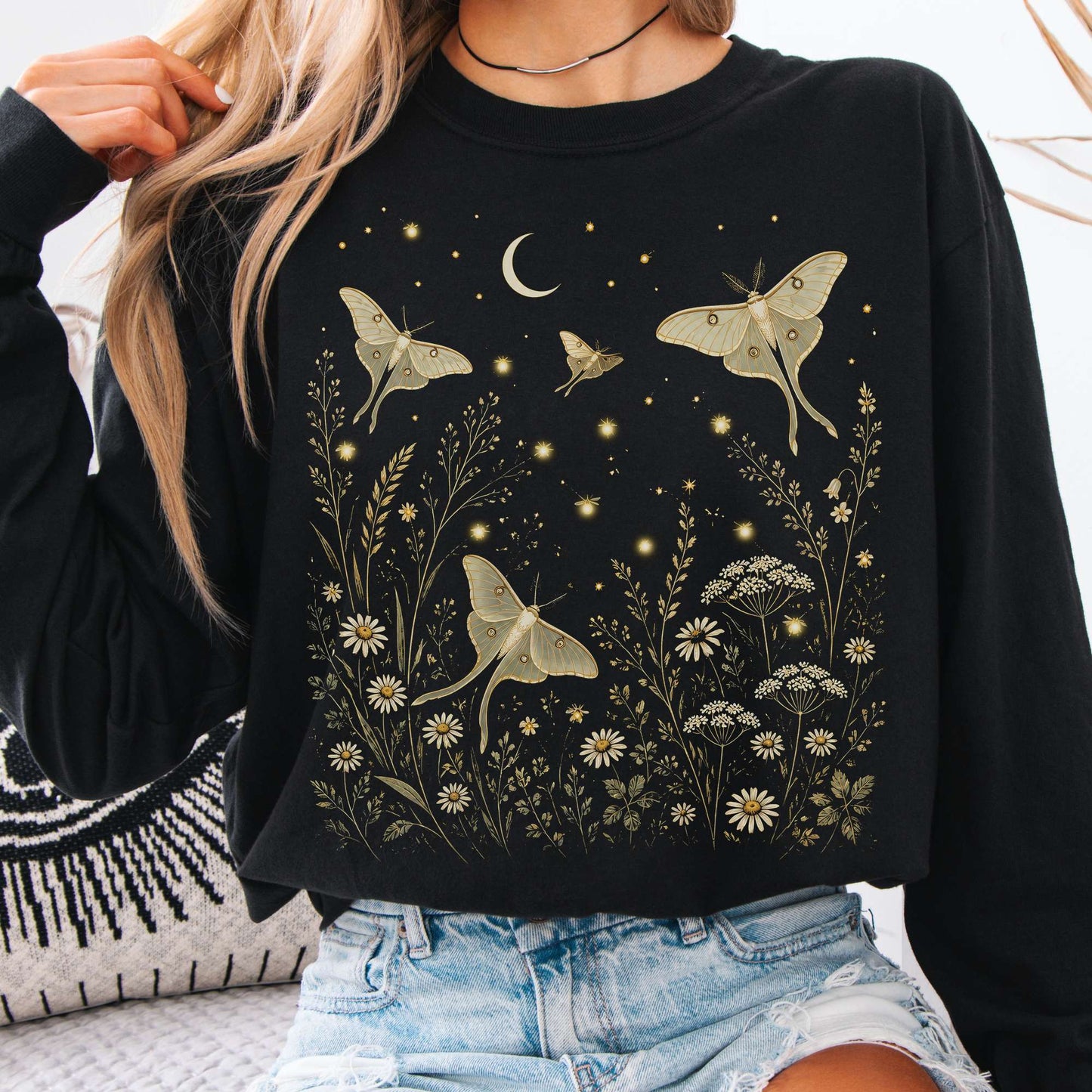 Luna Moths And Fireflies At Night Long Sleeve