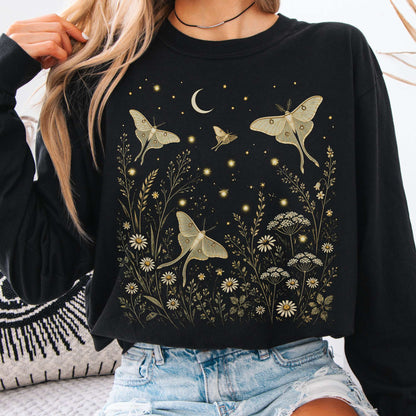 Luna Moths And Fireflies At Night Long Sleeve