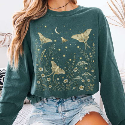 Luna Moths And Fireflies At Night Long Sleeve