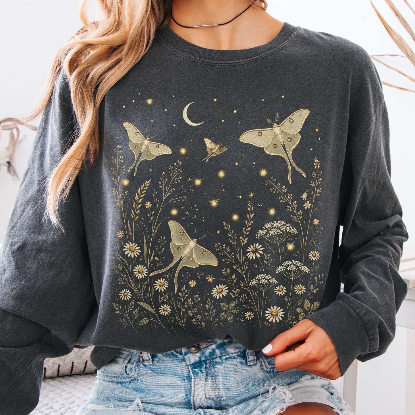 Luna Moths And Fireflies At Night Long Sleeve