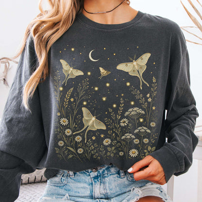 Luna Moths And Fireflies At Night Long Sleeve