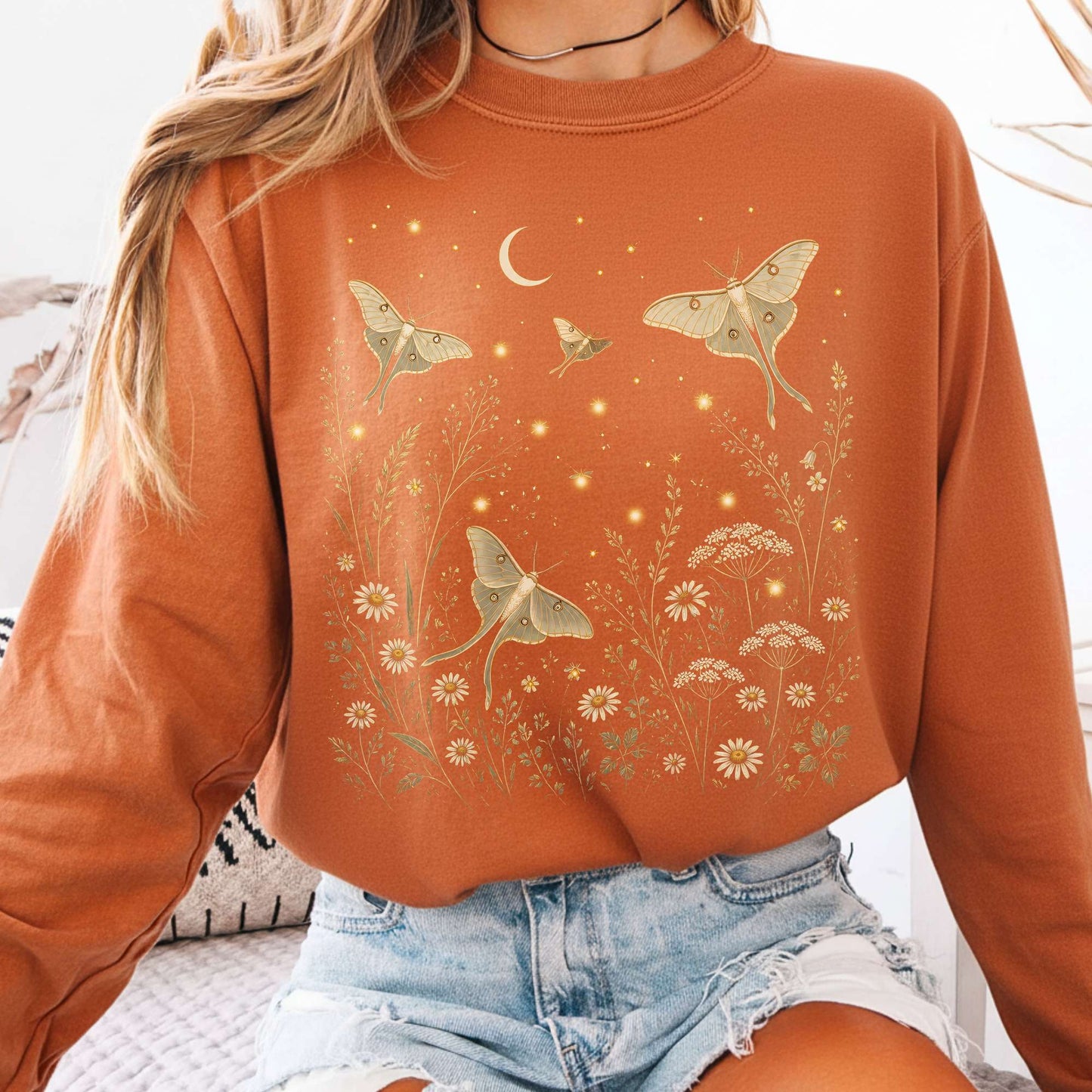 Luna Moths And Fireflies At Night Long Sleeve