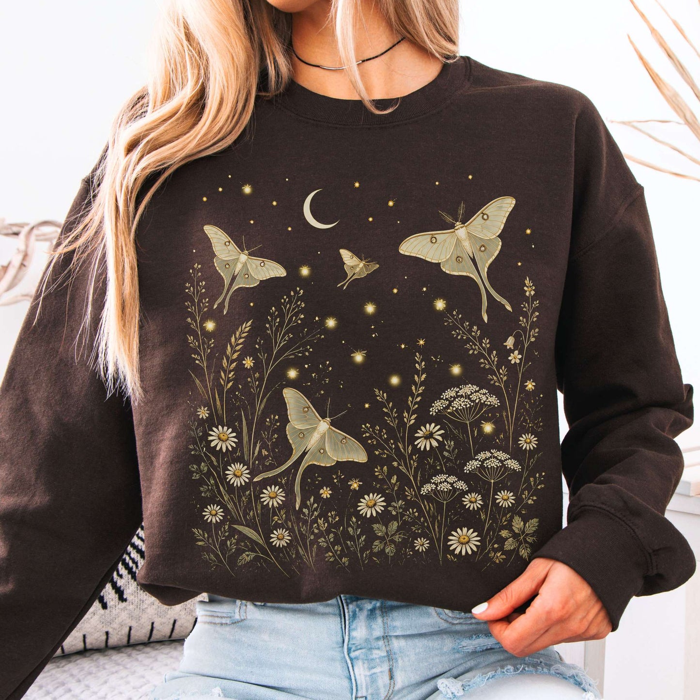Luna Moths And Fireflies At Night Sweatshirt