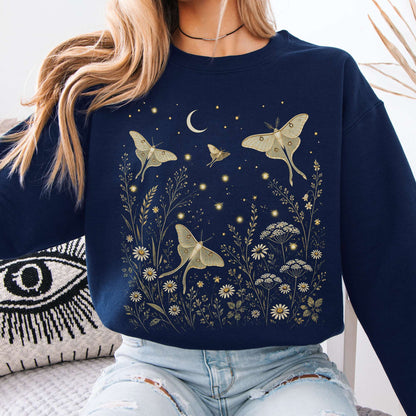 Luna Moths And Fireflies At Night Sweatshirt