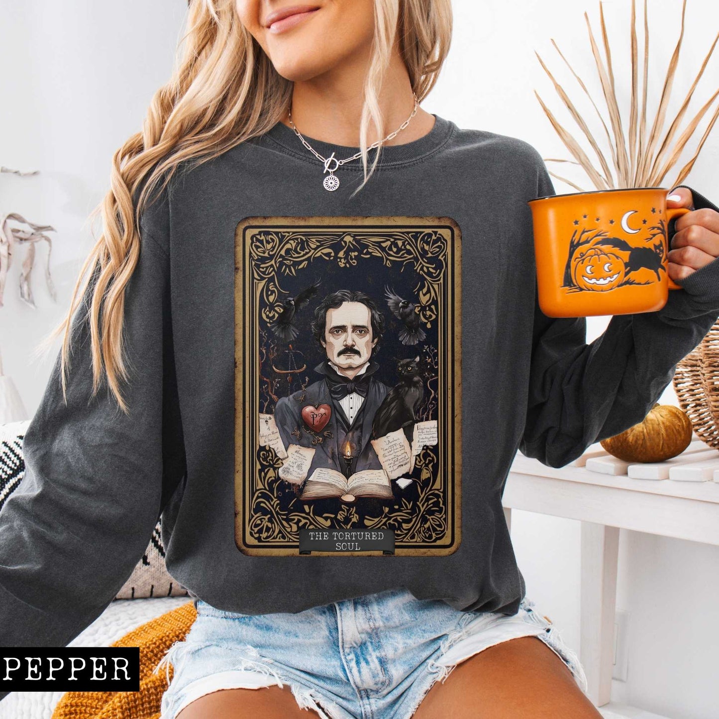 The Tortured Soul Tarot Card Edgar Allan Poe Long Sleeved Shirt