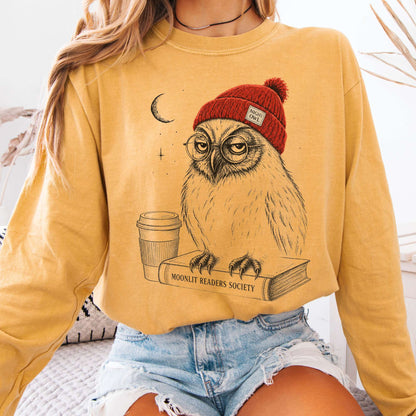 Long-sleeve Mustard / S Moonlit Readers Society Night Owl Long Sleeve The Mystic Eden