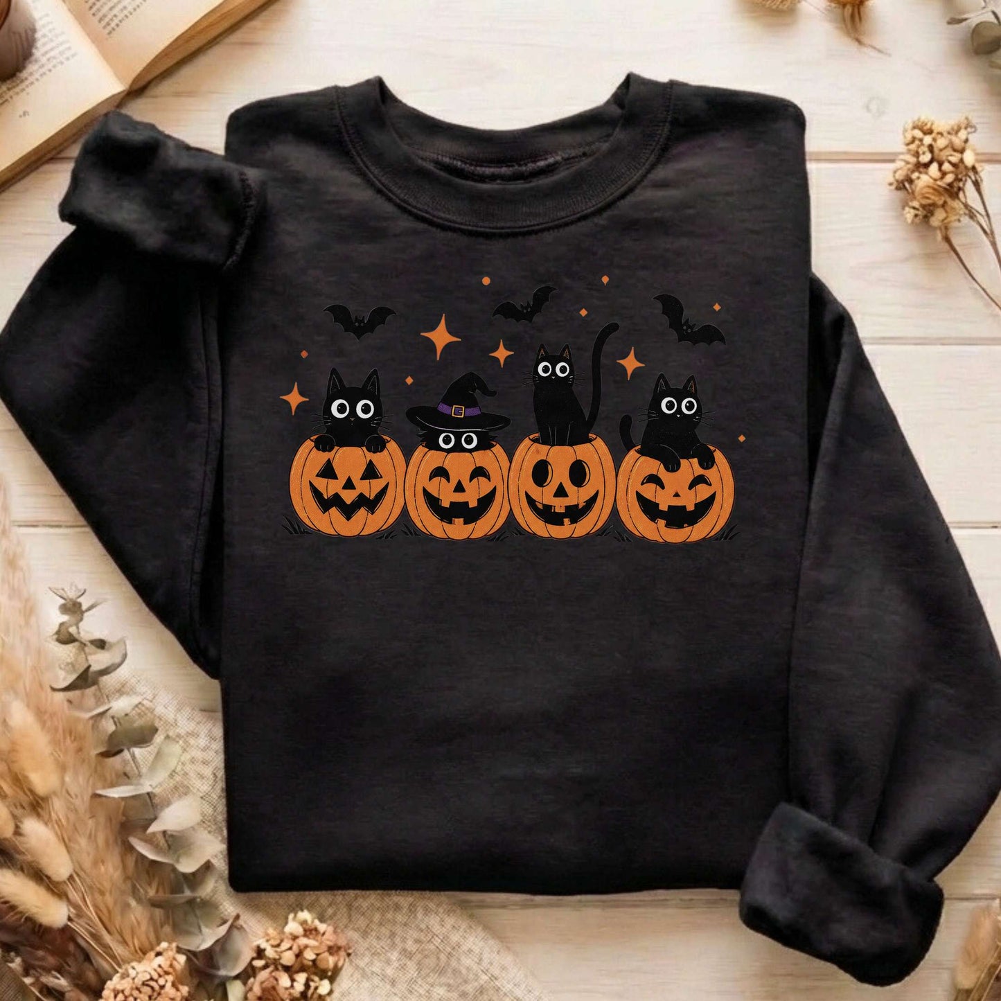 Black Cats And Their Pumpkins Sweatshirt