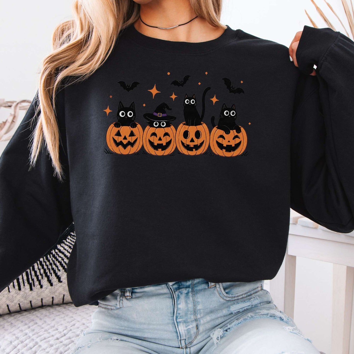 Black Cats And Their Pumpkins Sweatshirt