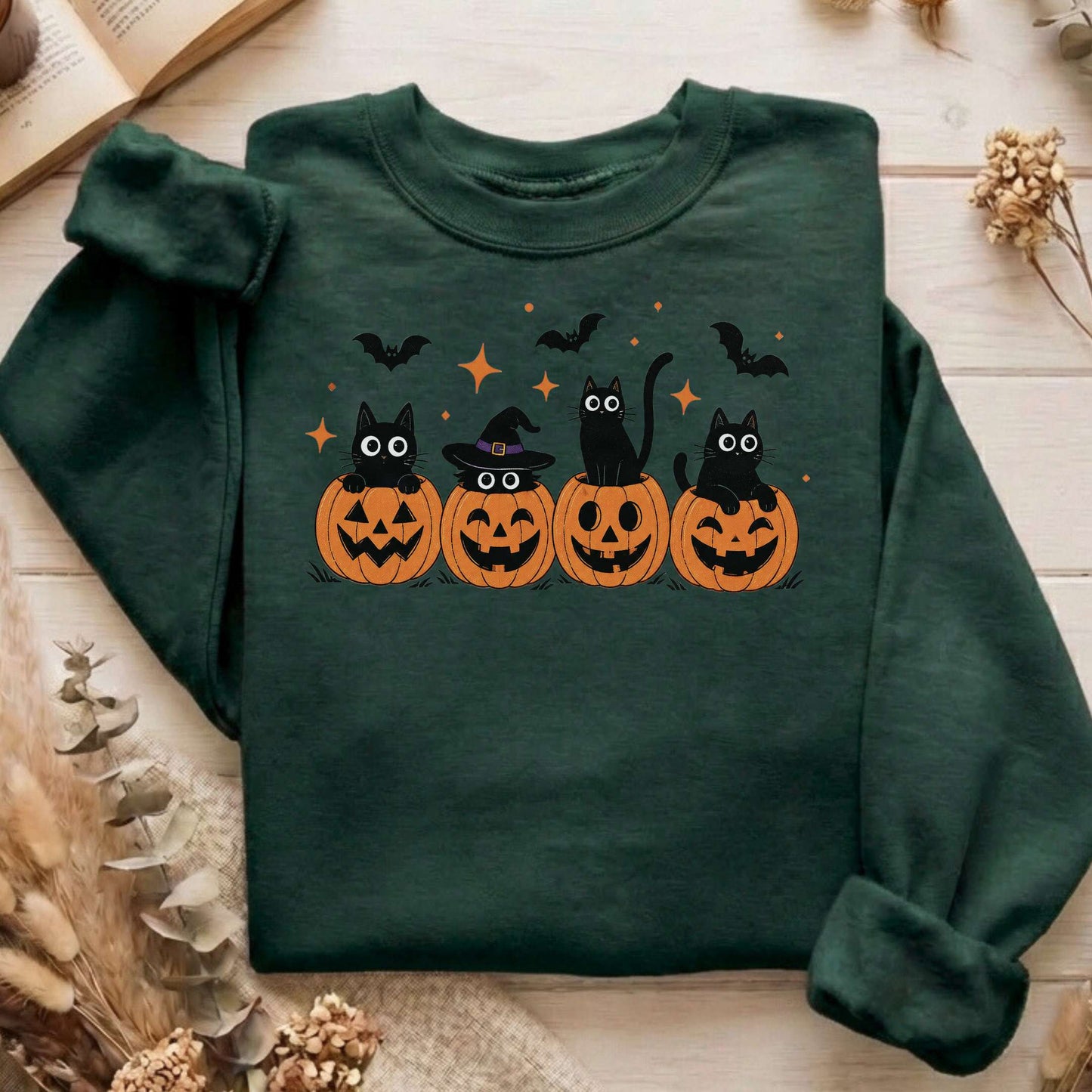 Black Cats And Their Pumpkins Sweatshirt