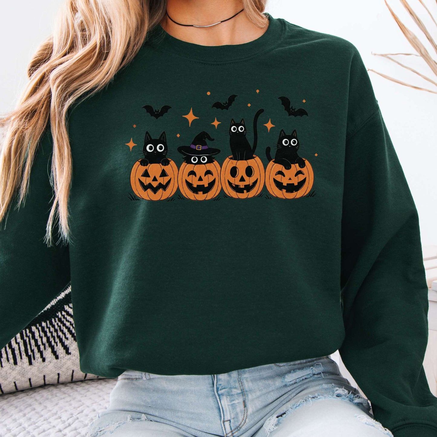 Black Cats And Their Pumpkins Sweatshirt