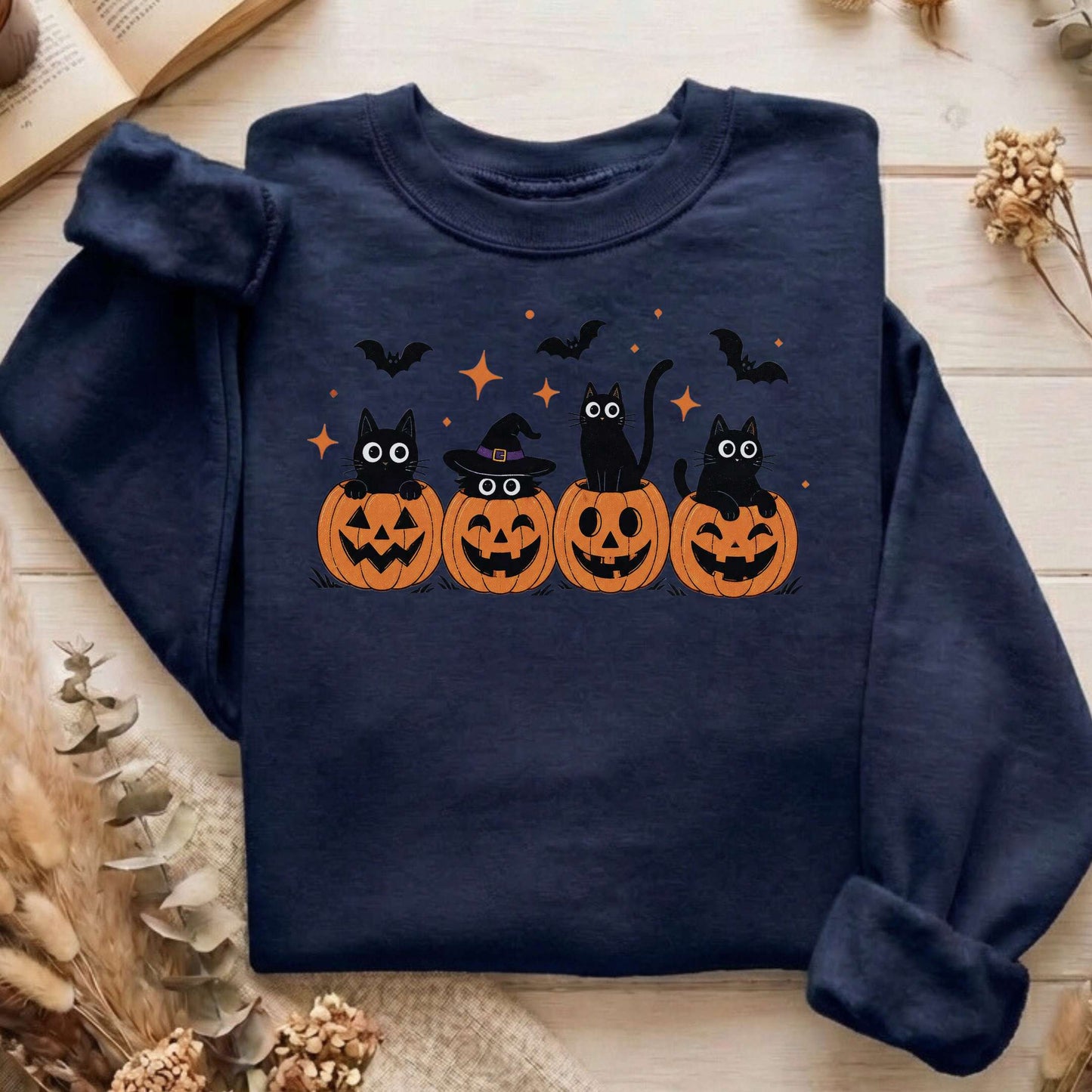 Black Cats And Their Pumpkins Sweatshirt