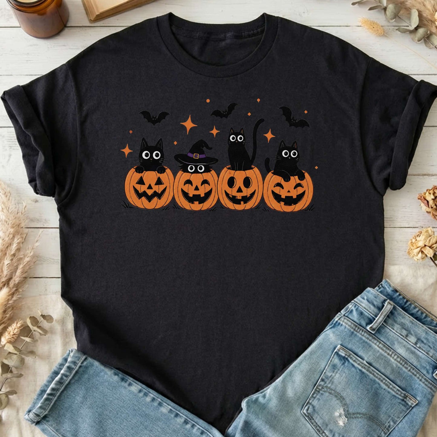 Black Cats And Their Pumpkins T-Shirt