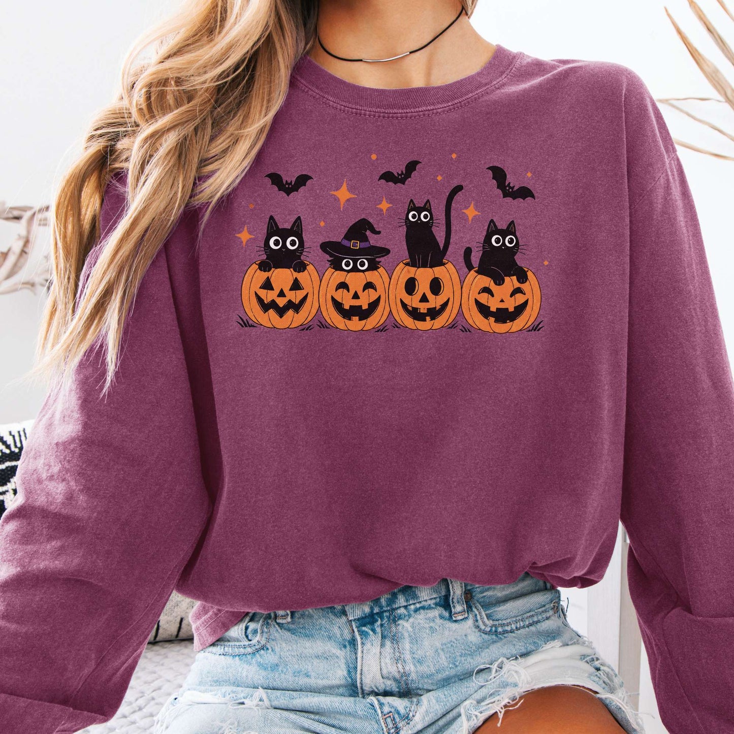 Black Cats And Their Pumpkins Long Sleeve