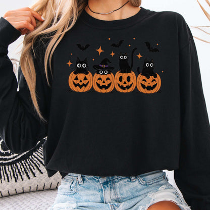 Black Cats And Their Pumpkins Long Sleeve
