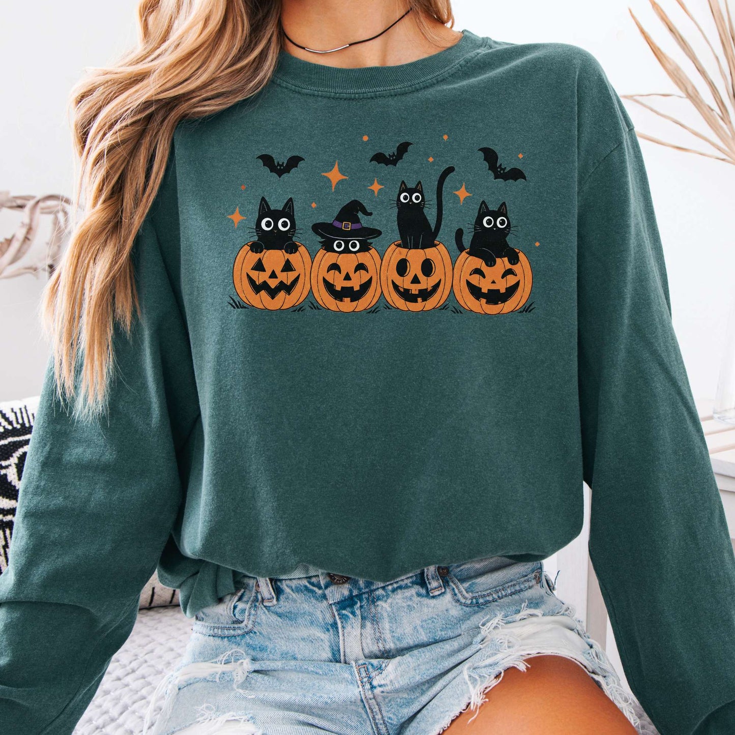 Black Cats And Their Pumpkins Long Sleeve