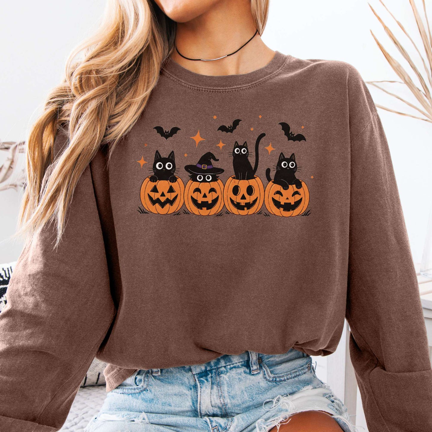 Black Cats And Their Pumpkins Long Sleeve