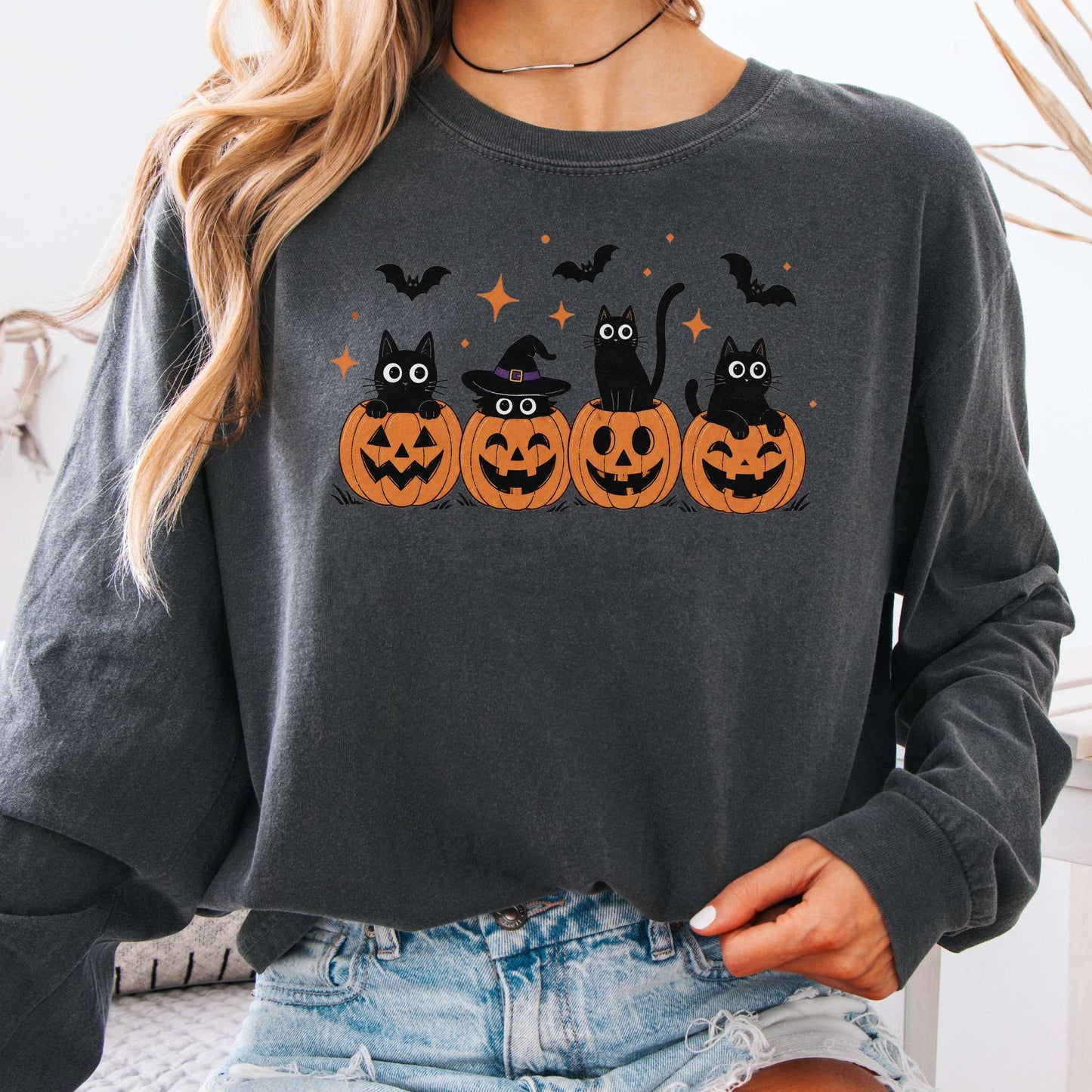 Black Cats And Their Pumpkins Long Sleeve