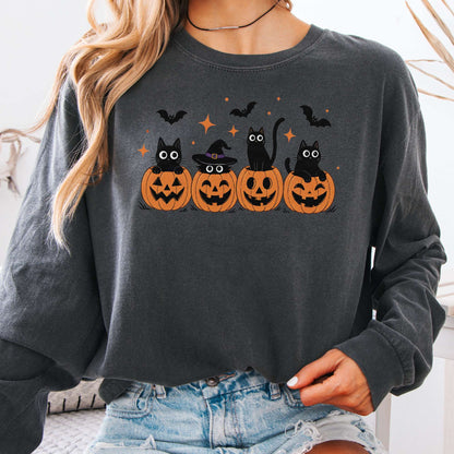 Black Cats And Their Pumpkins Long Sleeve