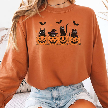 Black Cats And Their Pumpkins Long Sleeve