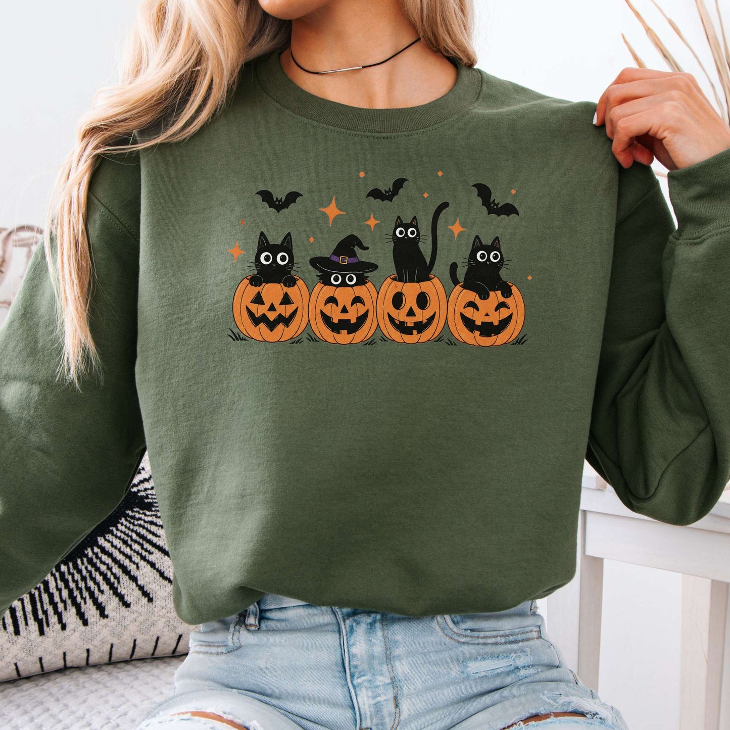 Black Cats And Their Pumpkins Sweatshirt