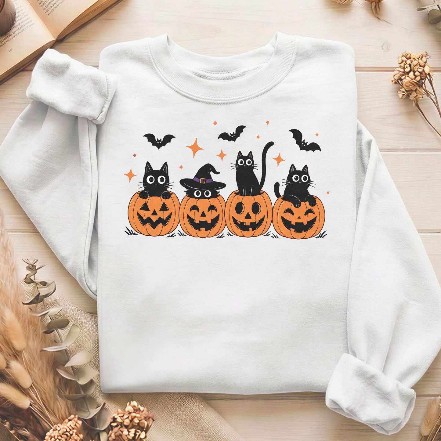 Black Cats And Their Pumpkins Sweatshirt