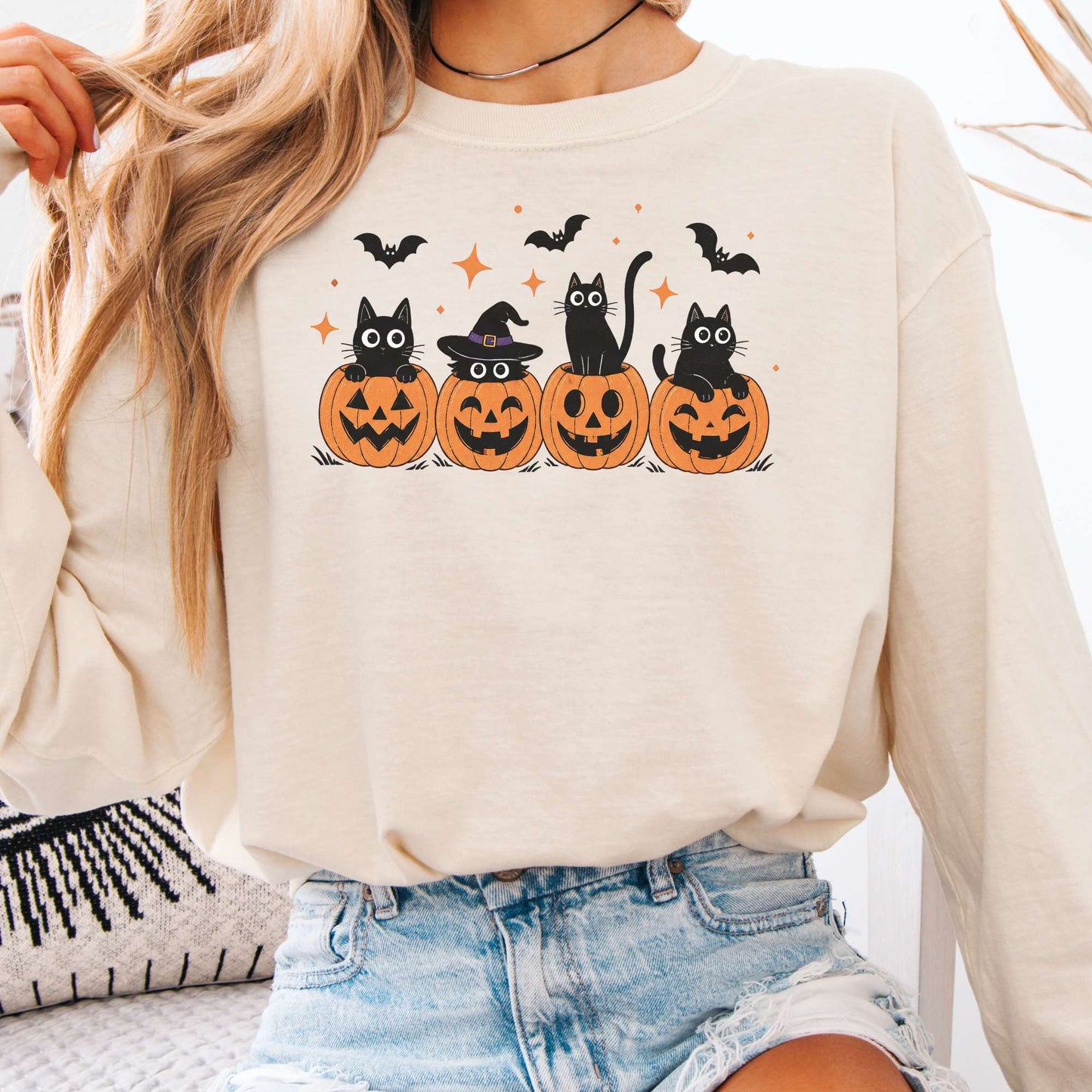 Black Cats And Their Pumpkins Long Sleeve