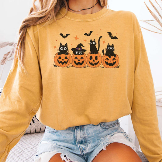Black Cats And Their Pumpkins Long Sleeve