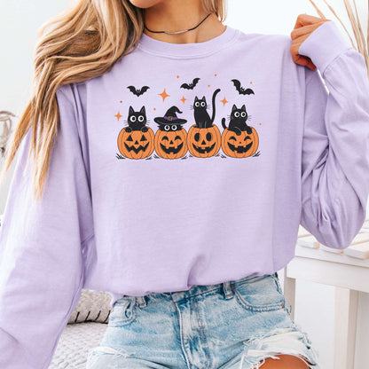 Black Cats And Their Pumpkins Long Sleeve