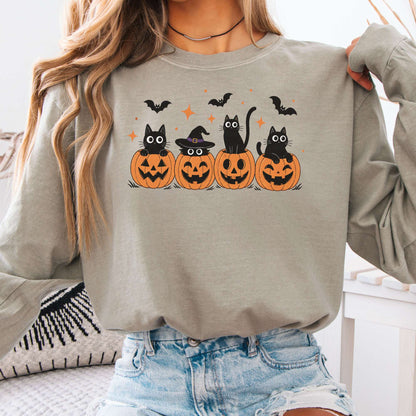 Black Cats And Their Pumpkins Long Sleeve