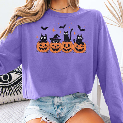 Black Cats And Their Pumpkins Long Sleeve