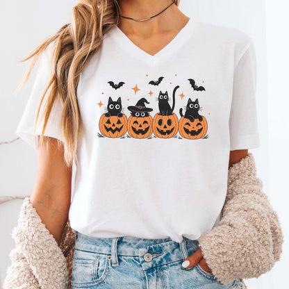Black Cats And Their Pumpkins V-Neck