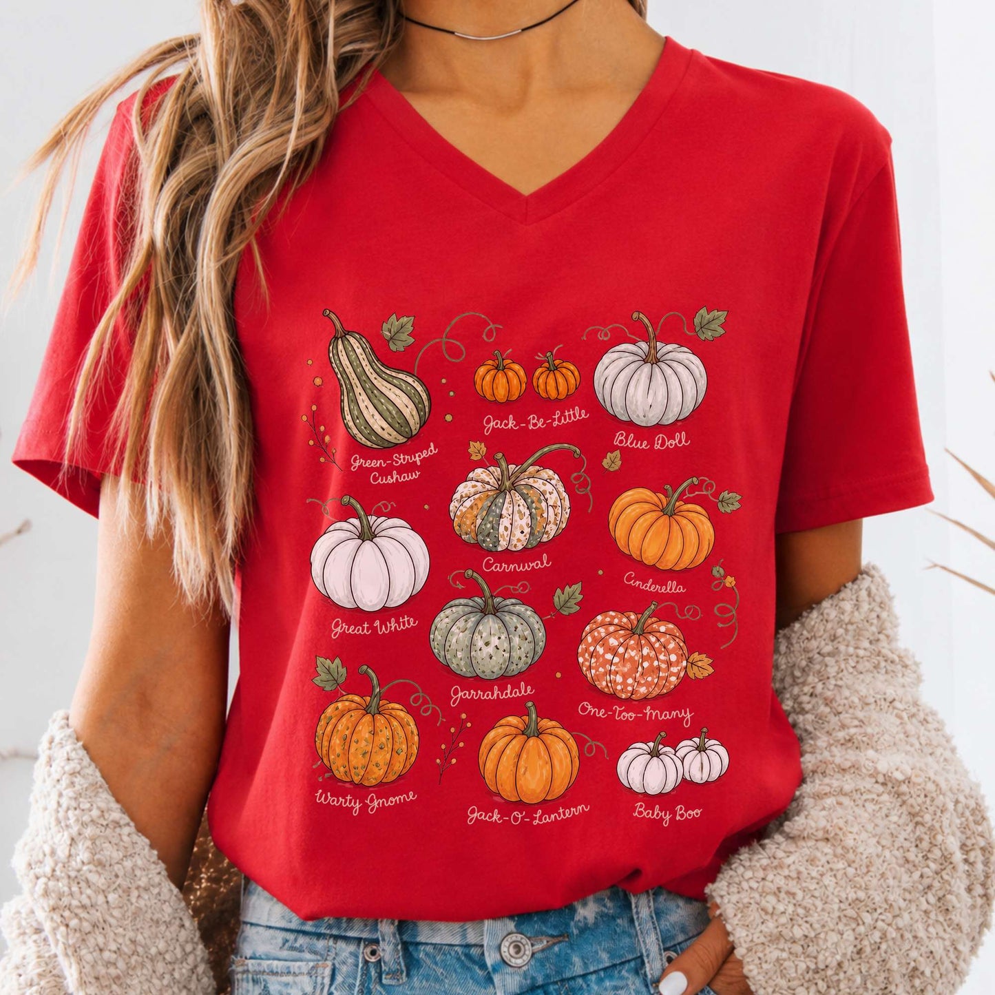 Pumpkin Varieties Halloween V-Neck