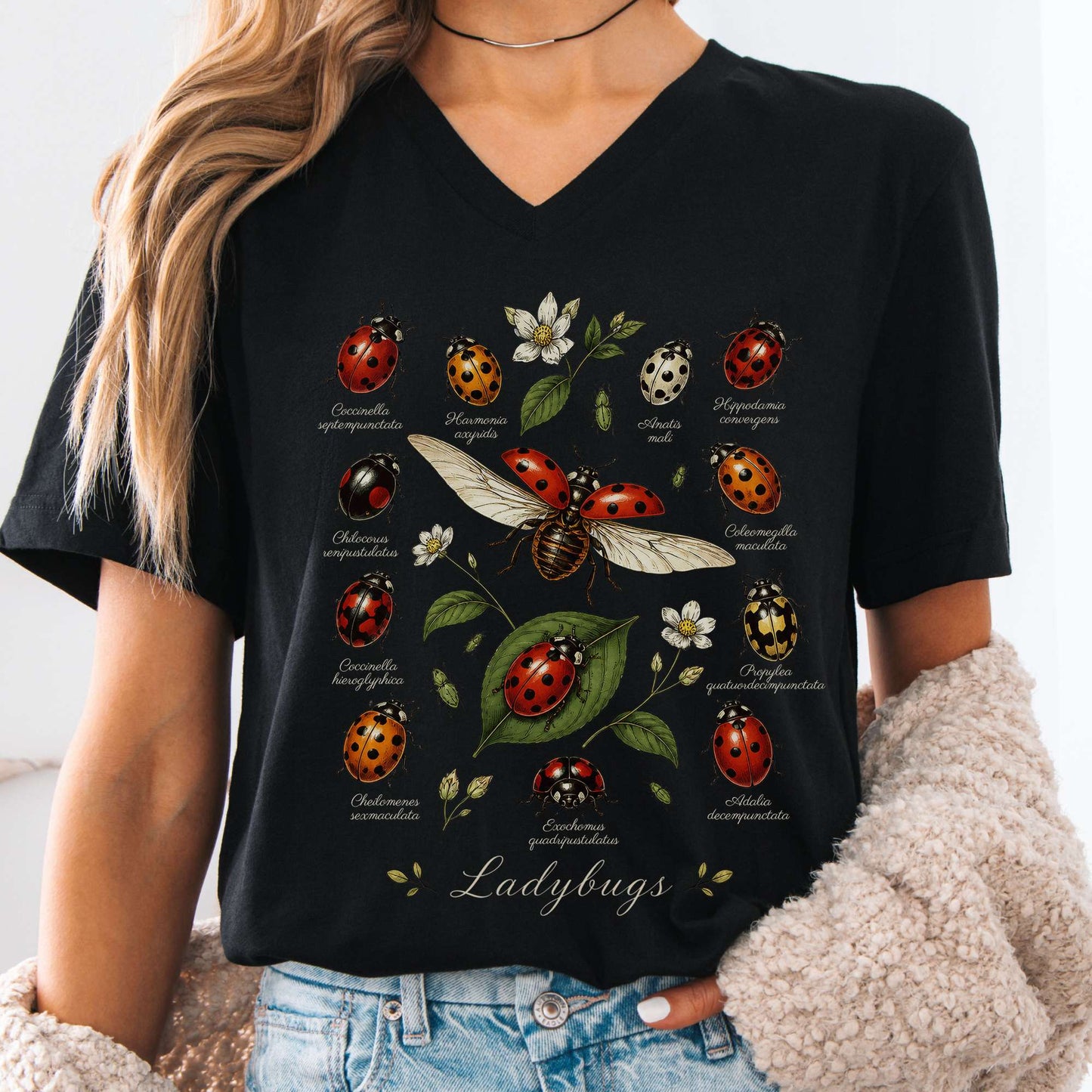 Ladybugs Nature Study V-Neck