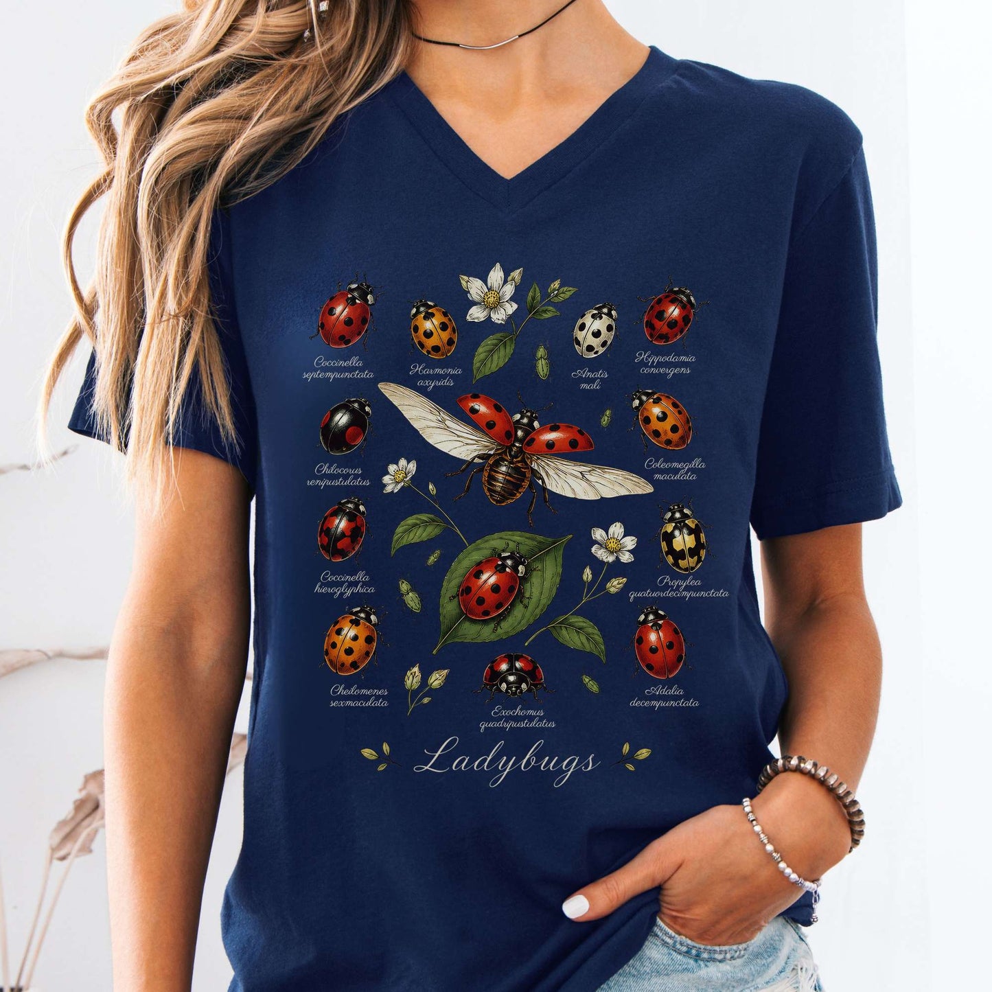 Ladybugs Nature Study V-Neck