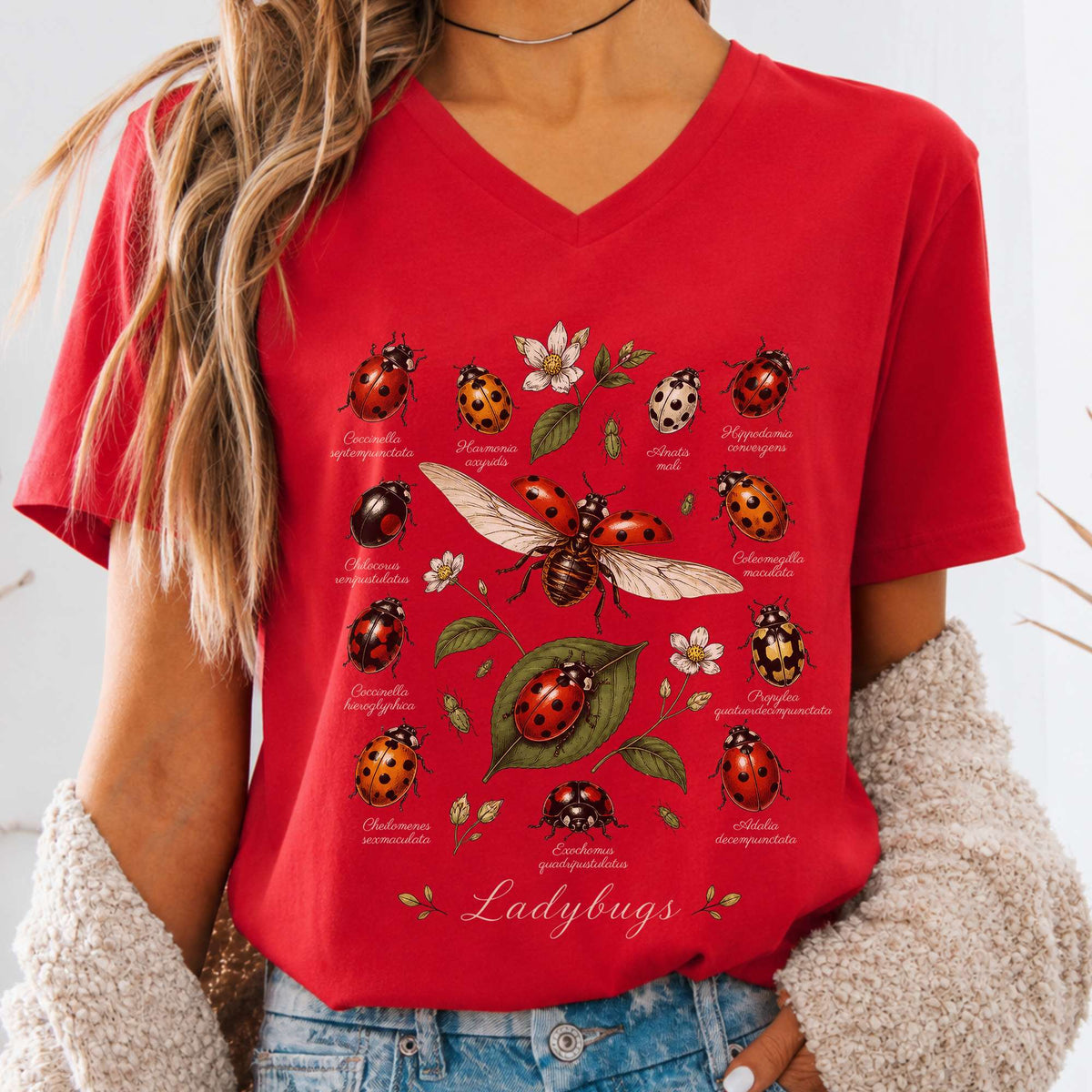 Ladybugs Nature Study V-Neck